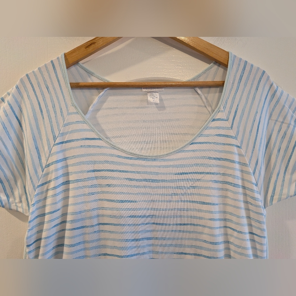 LAKE Pajamas Nightgown 100% Pima Cotton Saltwater Stripe Blue White Stripe M - Picture 2 of 11